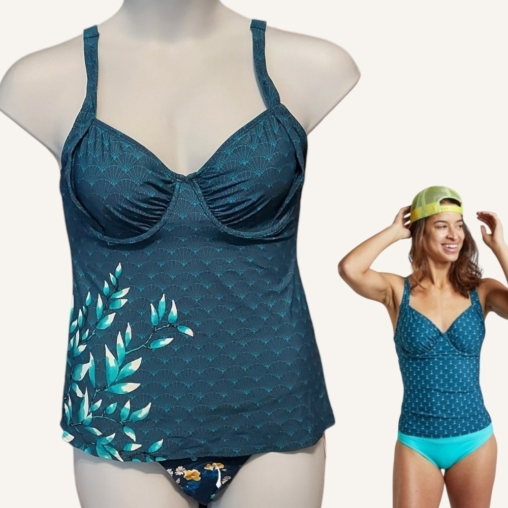 NWT Title Nine Bodacious Blue and Teal Tankini Bikini Top -Bra Sizes